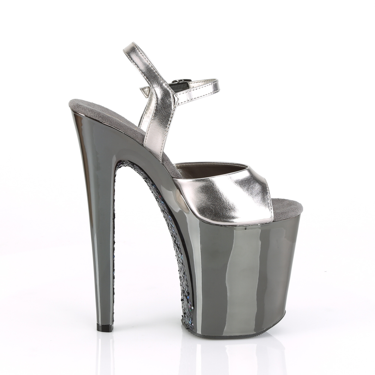 Pleaser Xtreme-809TTG PWMPU/PWCH - Silver High-Platform Sandals