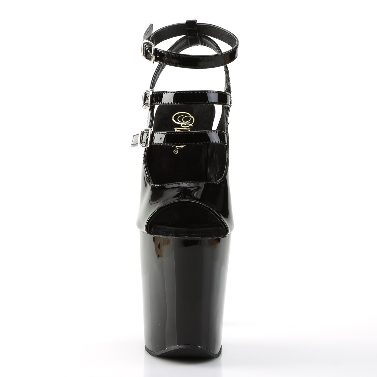 Pleaser Xtreme-873 B/M - Shiny Black High-Platform Ankle Strap Heels